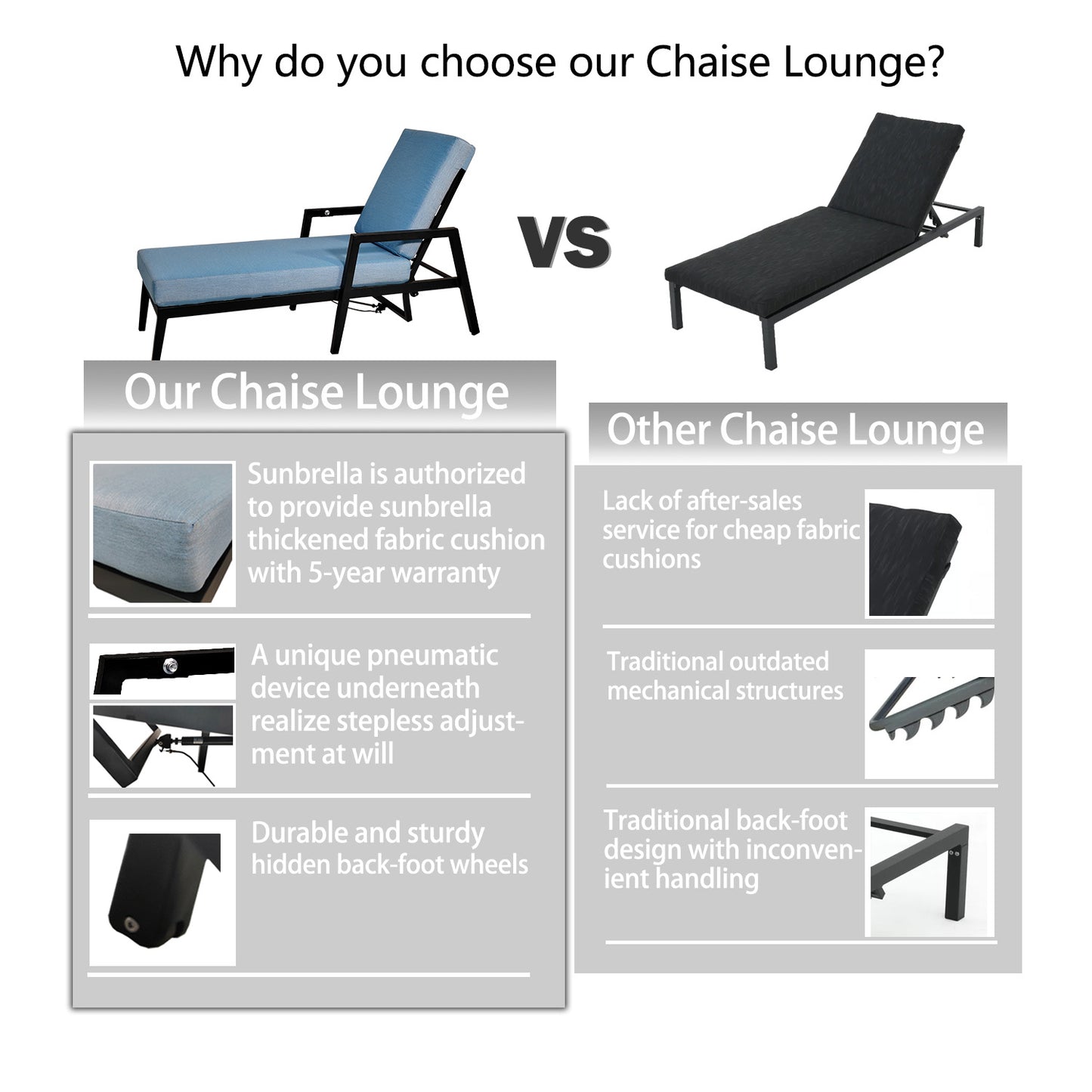 3PC Outdoor Aluminum Patio Furniture Chaise Lounge Set