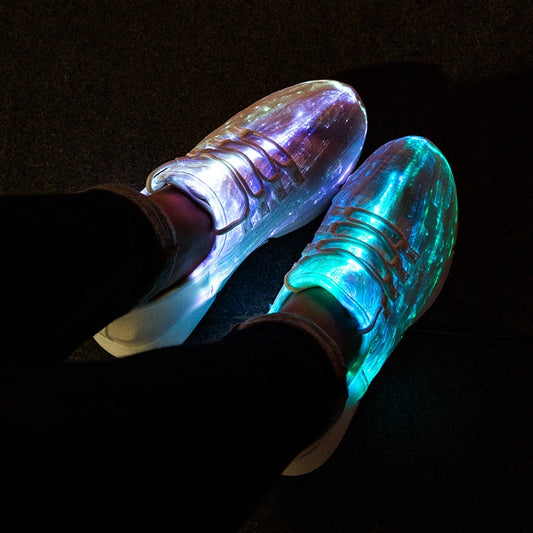 Summer LED Fiber Optic Shoes – USB Rechargeable Glowing Sneakers for Men, Women, Boys & Girls