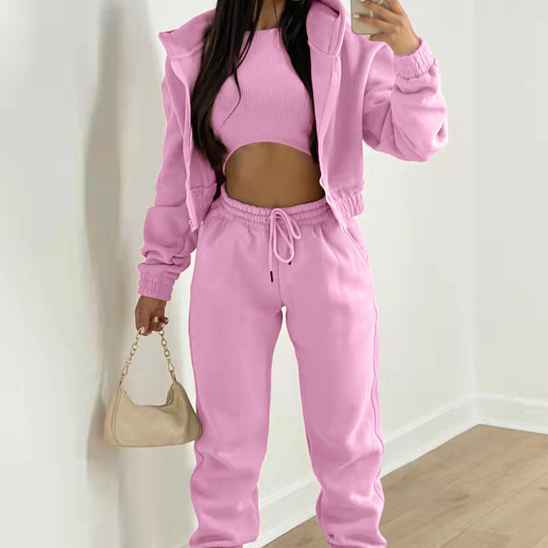 Women's Three-Piece Set Long Pants Loose Casual Hooded Sportswear Suit