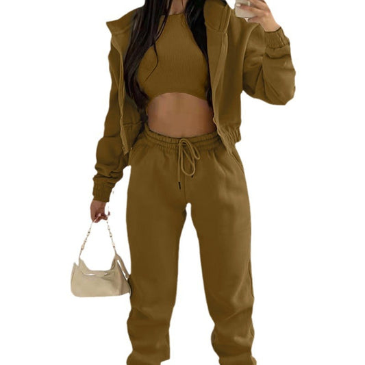 Women's Three-Piece Set Long Pants Loose Casual Hooded Sportswear Suit