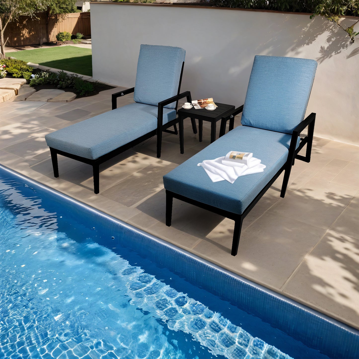 3PC Outdoor Aluminum Patio Furniture Chaise Lounge Set