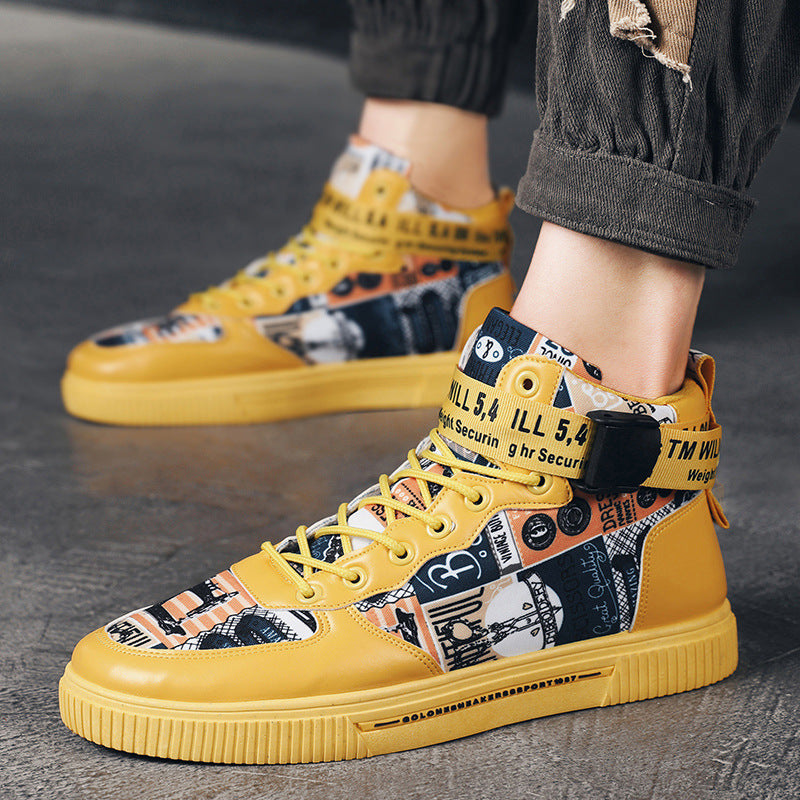 Spring Men’s Trendy Black High-Top Sports Shoes for Teen Boys & Young Men