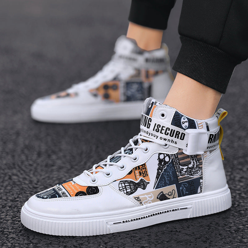 Spring Men’s Trendy Black High-Top Sports Shoes for Teen Boys & Young Men