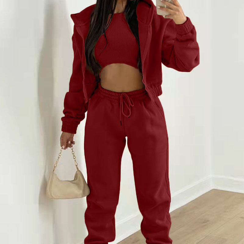 Women's Three-Piece Set Long Pants Loose Casual Hooded Sportswear Suit