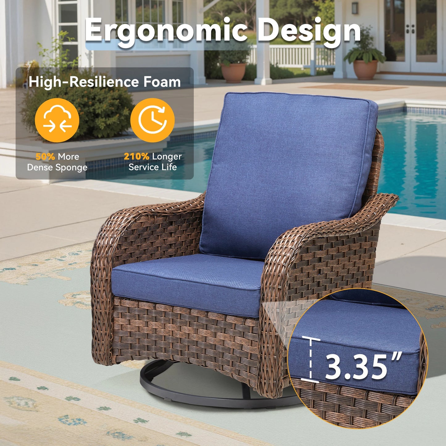 3 Pieces Outdoor Furniture Set – Swivel Gliders Rocker Wicker Patio Bistro Set with Side Table
