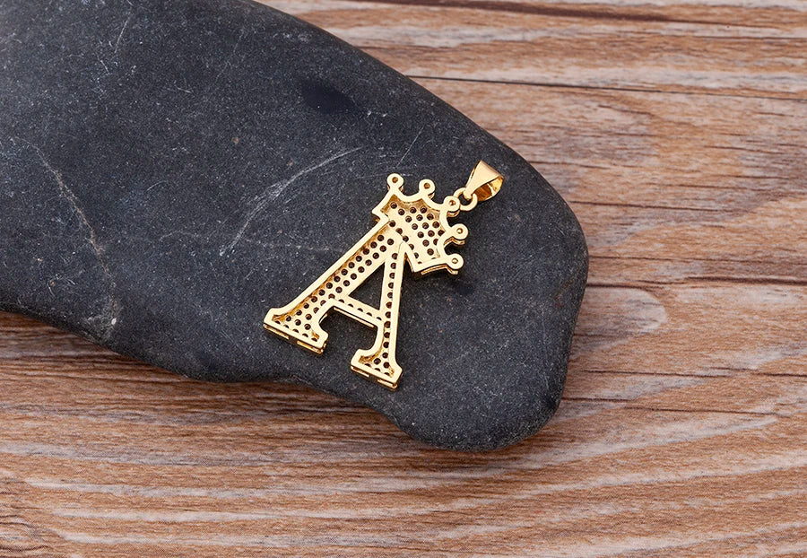 Nidin Premium Copper Zircon Alphabet Pendant Necklace with A-Z Crown Design