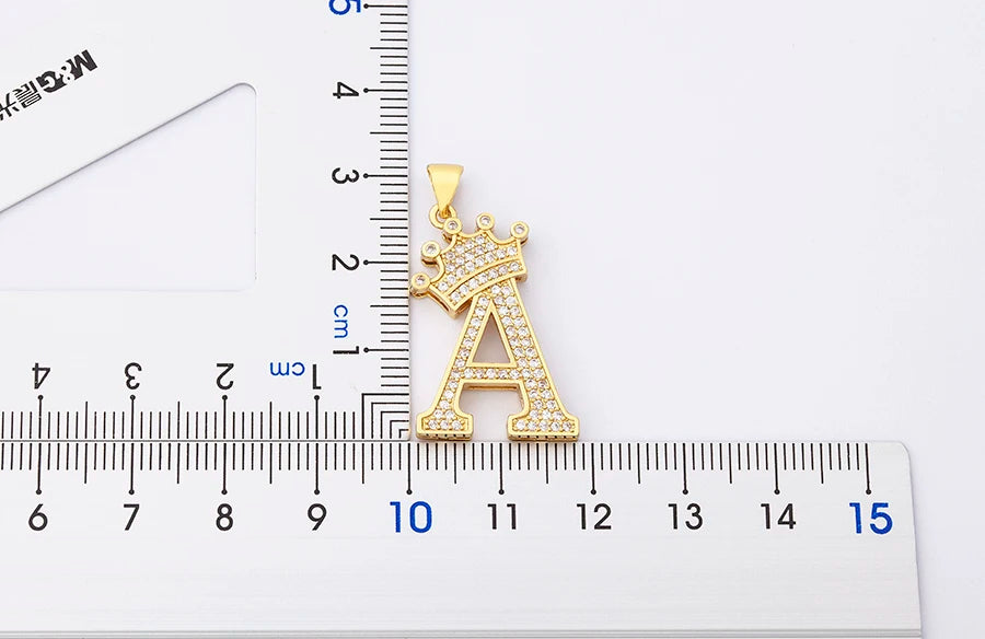 Nidin Premium Copper Zircon Alphabet Pendant Necklace with A-Z Crown Design