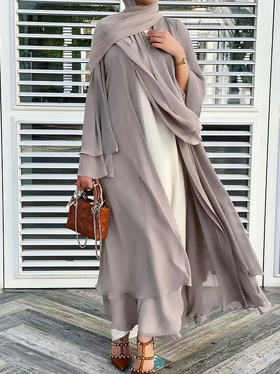 Latest Muslim Abaya – Two-Layer Chiffon Elegant Cardigan Robe for Women