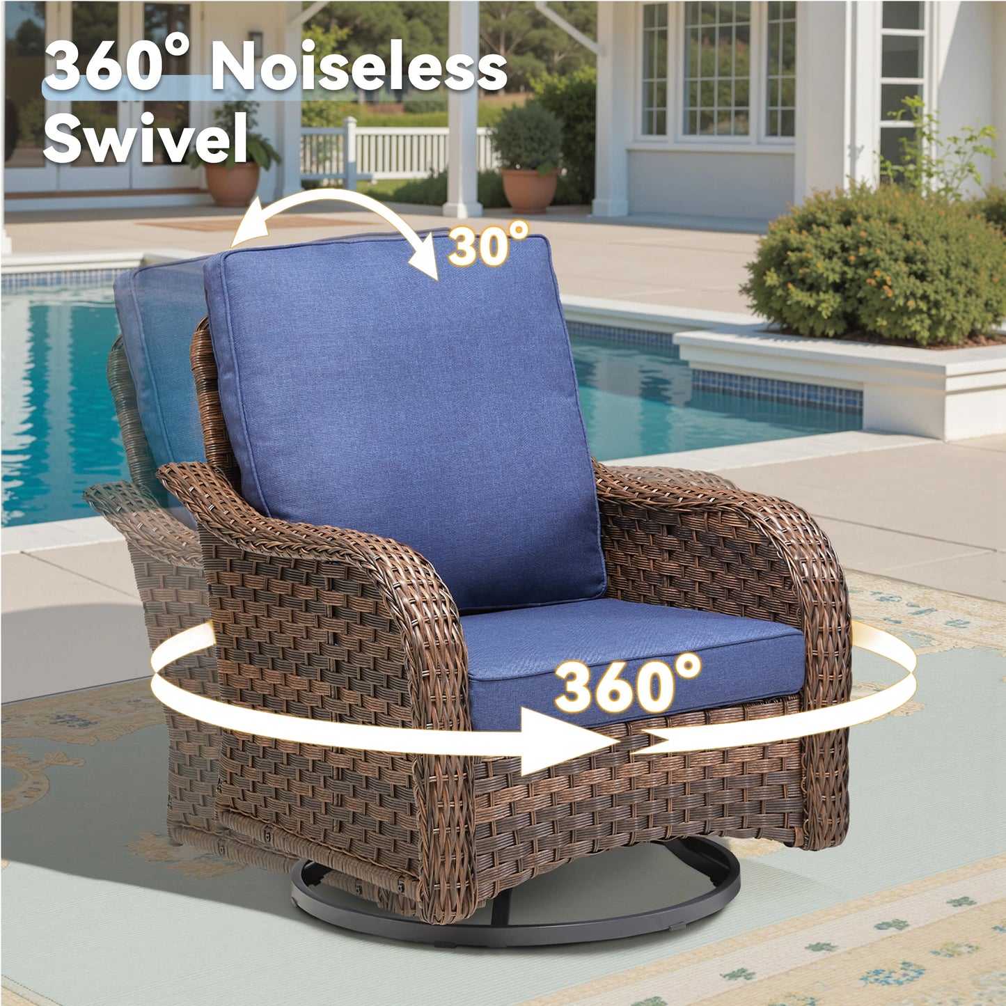 3 Pieces Outdoor Furniture Set – Swivel Gliders Rocker Wicker Patio Bistro Set with Side Table