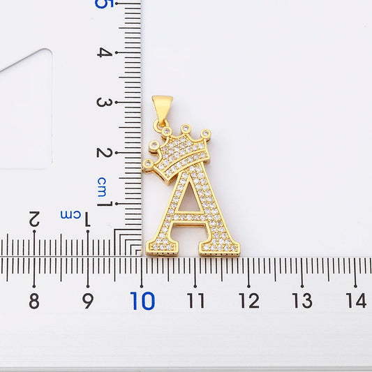 Nidin Premium Copper Zircon Alphabet Pendant Necklace with A-Z Crown Design