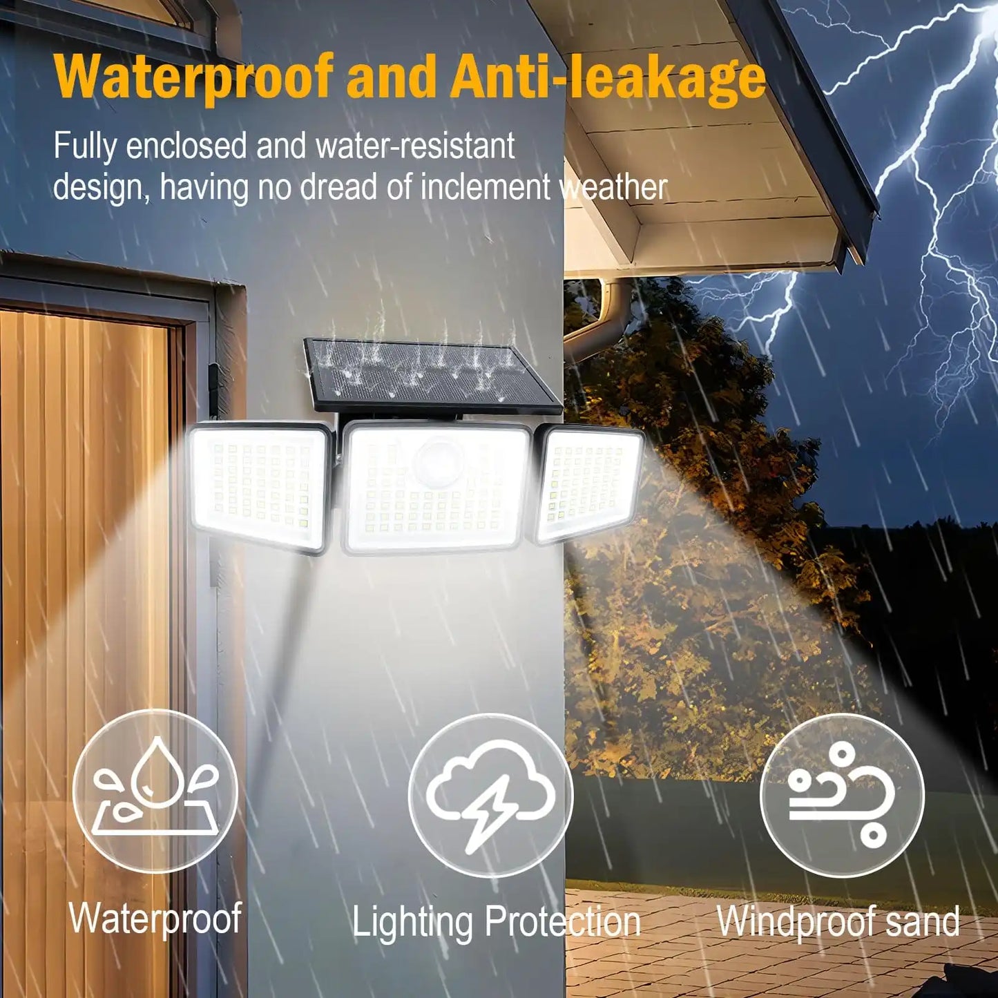 Solar Lights Outdoor Motion Sensor – 3 Head, 270° Wide Angle for Garden & Street Areas