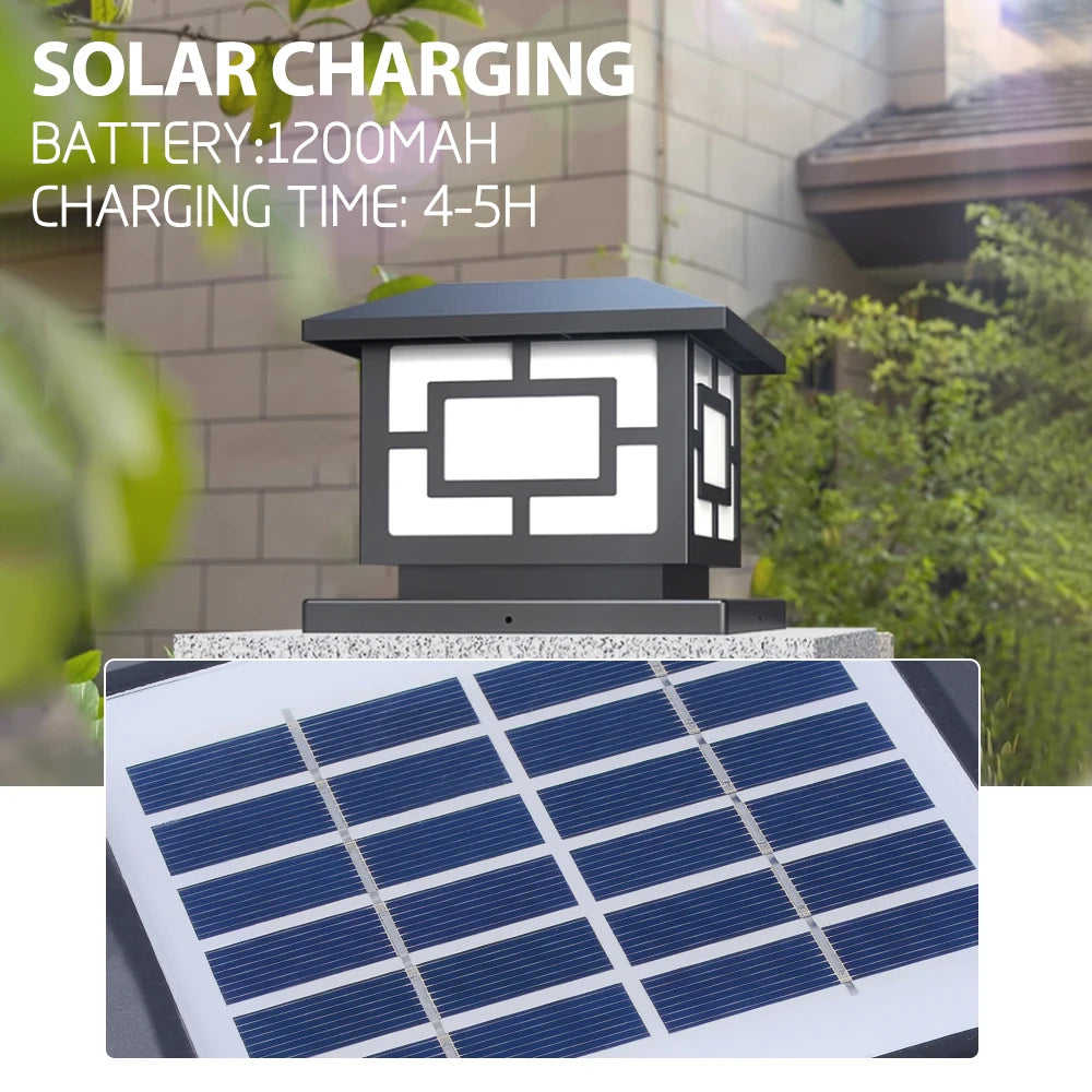 European Classical Solar Square Column Head Light IP65 Waterproof Solar Garden Light | 8–10 Hours Working Time