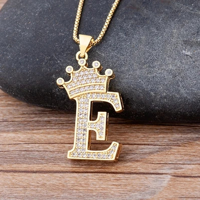 Nidin Premium Copper Zircon Alphabet Pendant Necklace with A-Z Crown Design