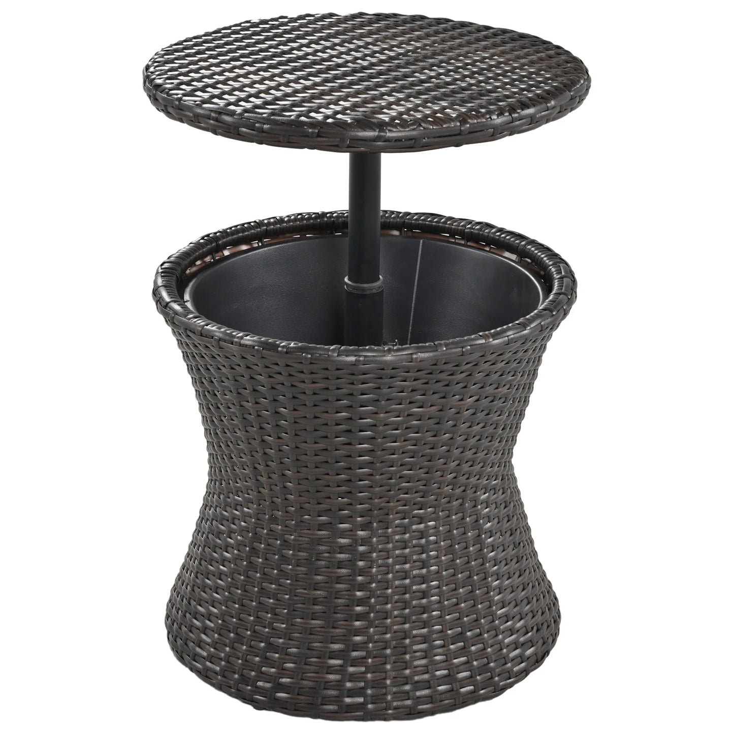 wicker patio conversation sets with a cool bar table + ottomans