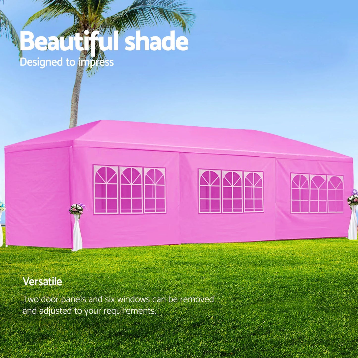 10' × 30' Wedding Party Canopy Tent Outdoor Gazebo with 8 Removable Sidewalls – Pink