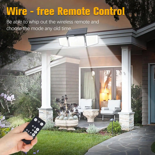 Solar Lights Outdoor Motion Sensor – 3 Head, 270° Wide Angle for Garden & Street Areas