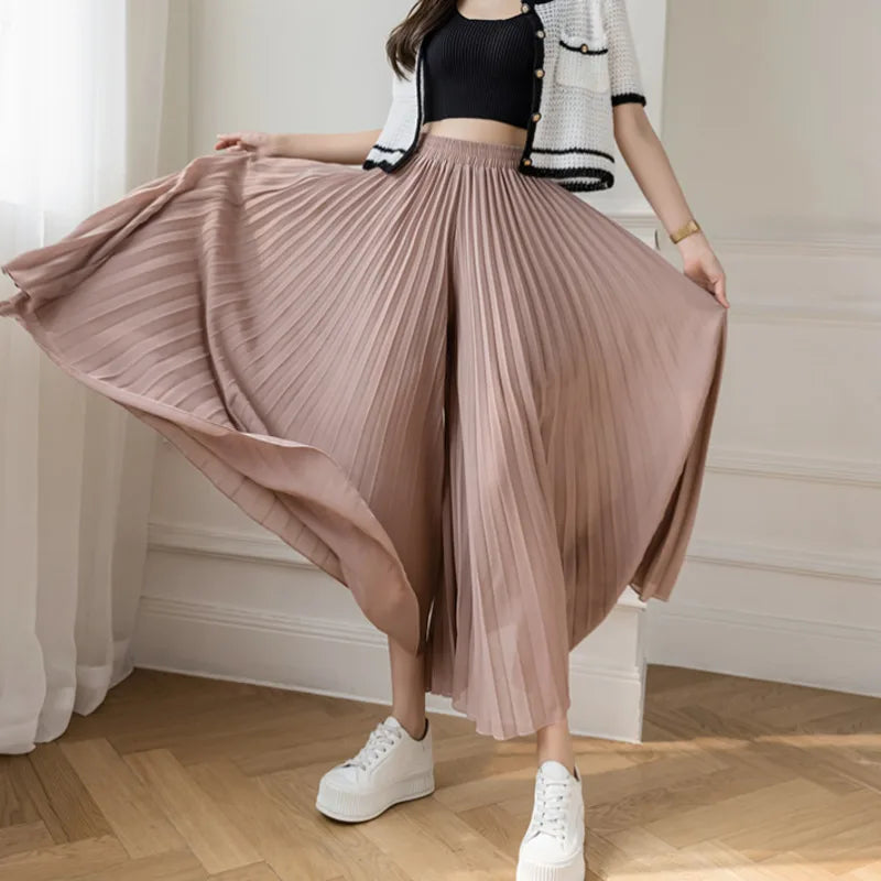 Women’s Elegant Chiffon High Waist Wide Leg Pants