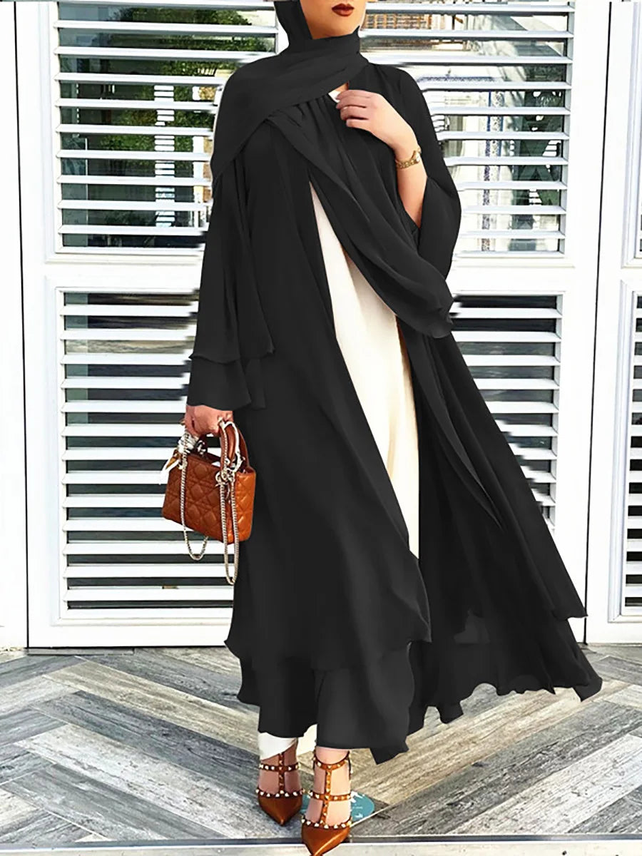 Latest Muslim Abaya – Two-Layer Chiffon Elegant Cardigan Robe for Women