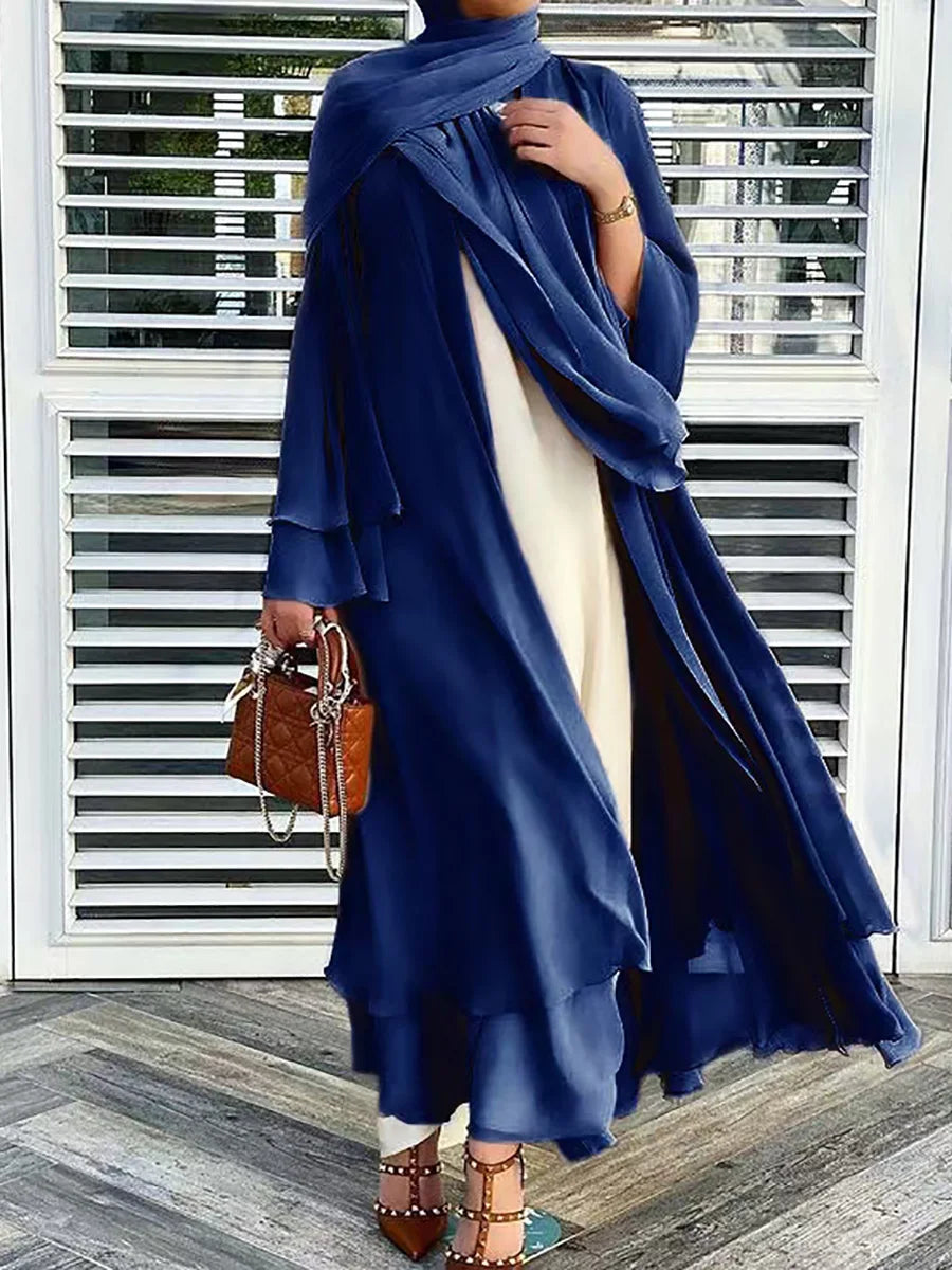 Latest Muslim Abaya – Two-Layer Chiffon Elegant Cardigan Robe for Women