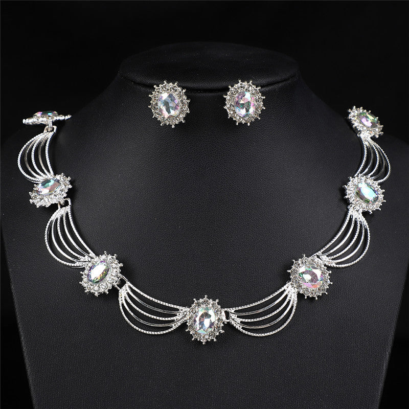 Vintage Gemstone Necklace & Earrings Set – Retro Medieval Royal Court Jewelry, Fan-Shaped Statement Pendant, Elegant Artistic Jewelry Gift for Women