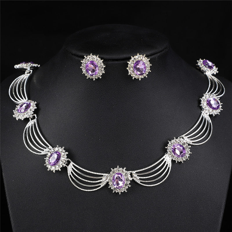 Vintage Gemstone Necklace & Earrings Set – Retro Medieval Royal Court Jewelry, Fan-Shaped Statement Pendant, Elegant Artistic Jewelry Gift for Women