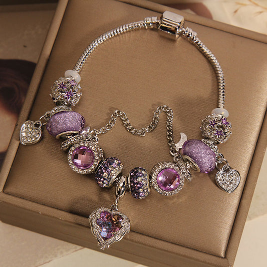 Special Interest Light Luxury Purple Glass Bead Love Pendant Bracelet