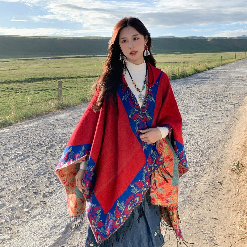 Bohemia Shawl Exotic Cloak – Female Xinjiang Tourism Grassland Travel Wear