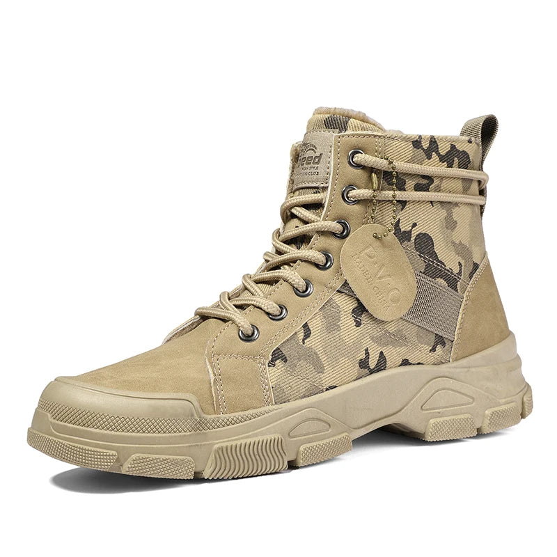 Men's Canvas Boots – New Autumn/Winter Plus Velvet High-Top Warm Casual Outdoor Boots (Camouflage Style)