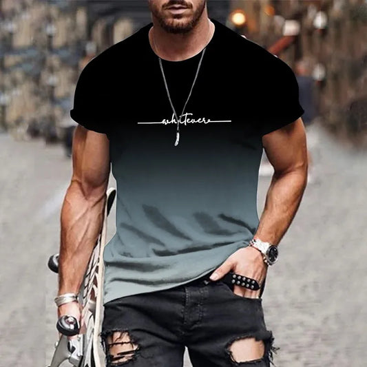 New Men’s Gradient Letter Print T-Shirt