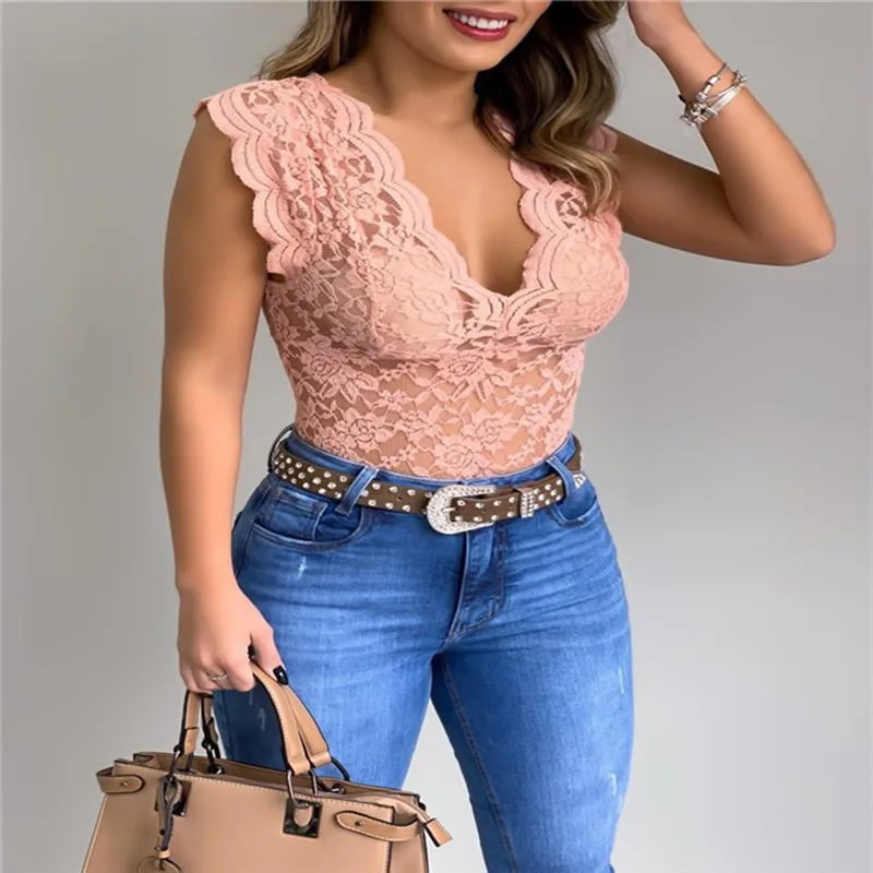 Women’s Lace V-Neck Camisole Tank Top – Sexy Summer Bralette Vest