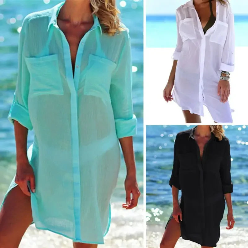 Women’s Cotton Beach Tunic Cover-Up – Lightweight Maxi Beach Dress