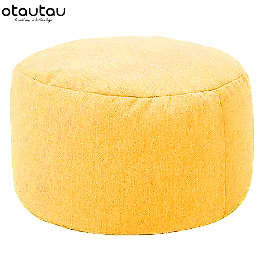 OTAUTAU Round Linen Bean Bag Ottoman