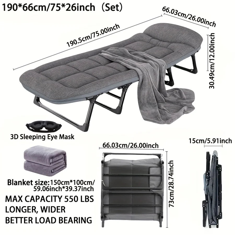 Heavy-Duty Adjustable Portable Folding Bed with Pillow & Blanket – 550 lb Weight Capacity