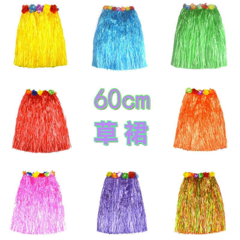 Hawaiian Grass Skirt for Kids – Hula Dance Party Costume, Flamingo Aloha Luau Theme Party Supplies, Hawaiian Party Favors