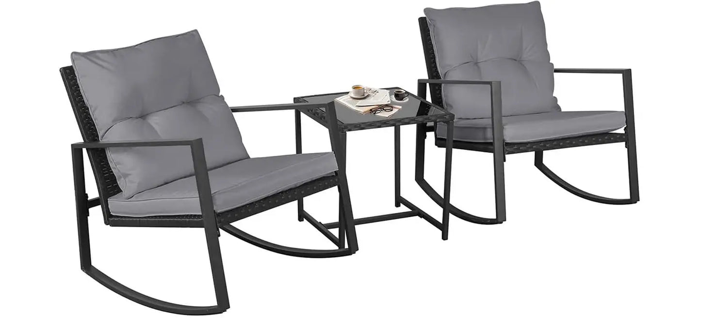 SUNCROWN 3-Piece Outdoor Patio Bistro Set with Rocking Chair