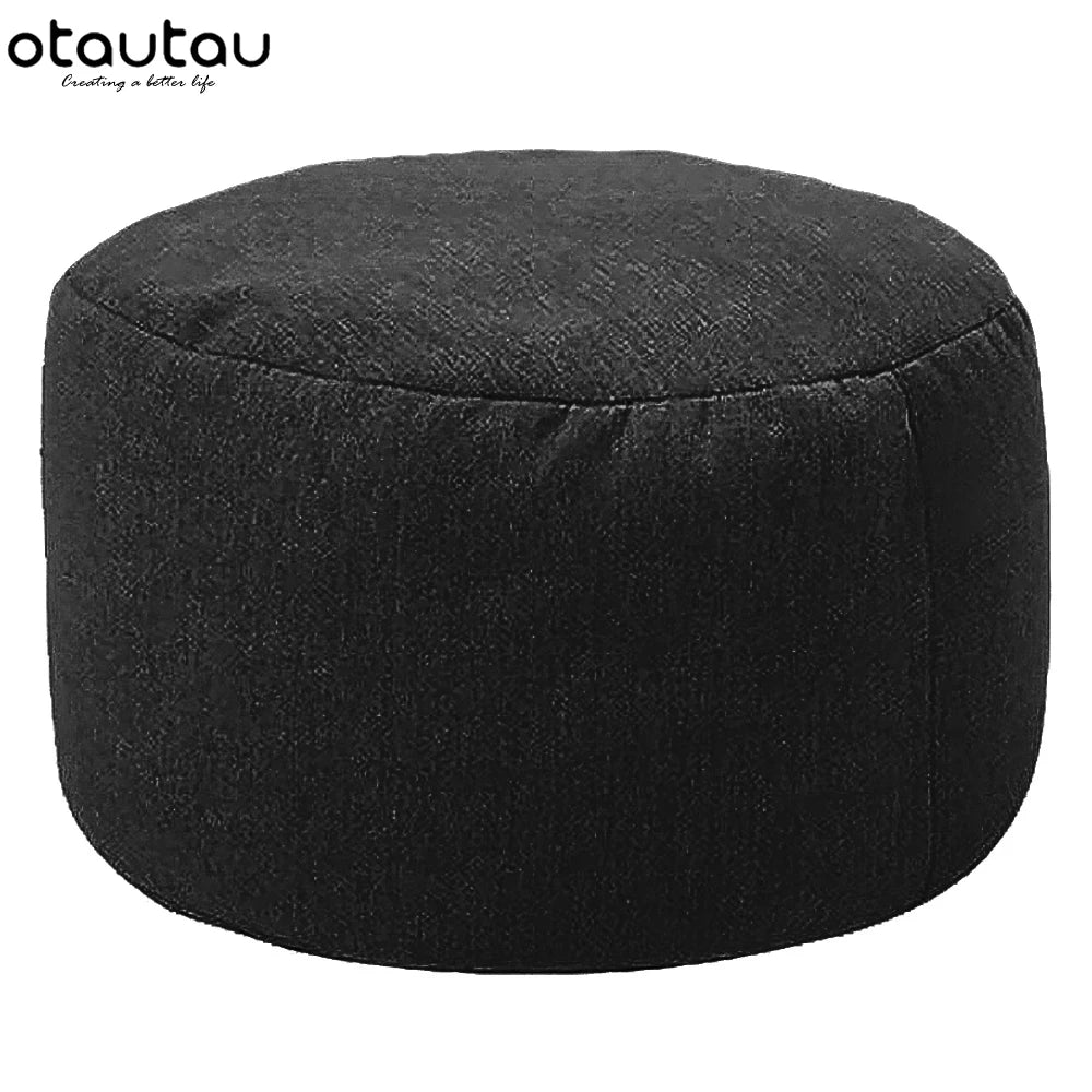 OTAUTAU Round Linen Bean Bag Ottoman
