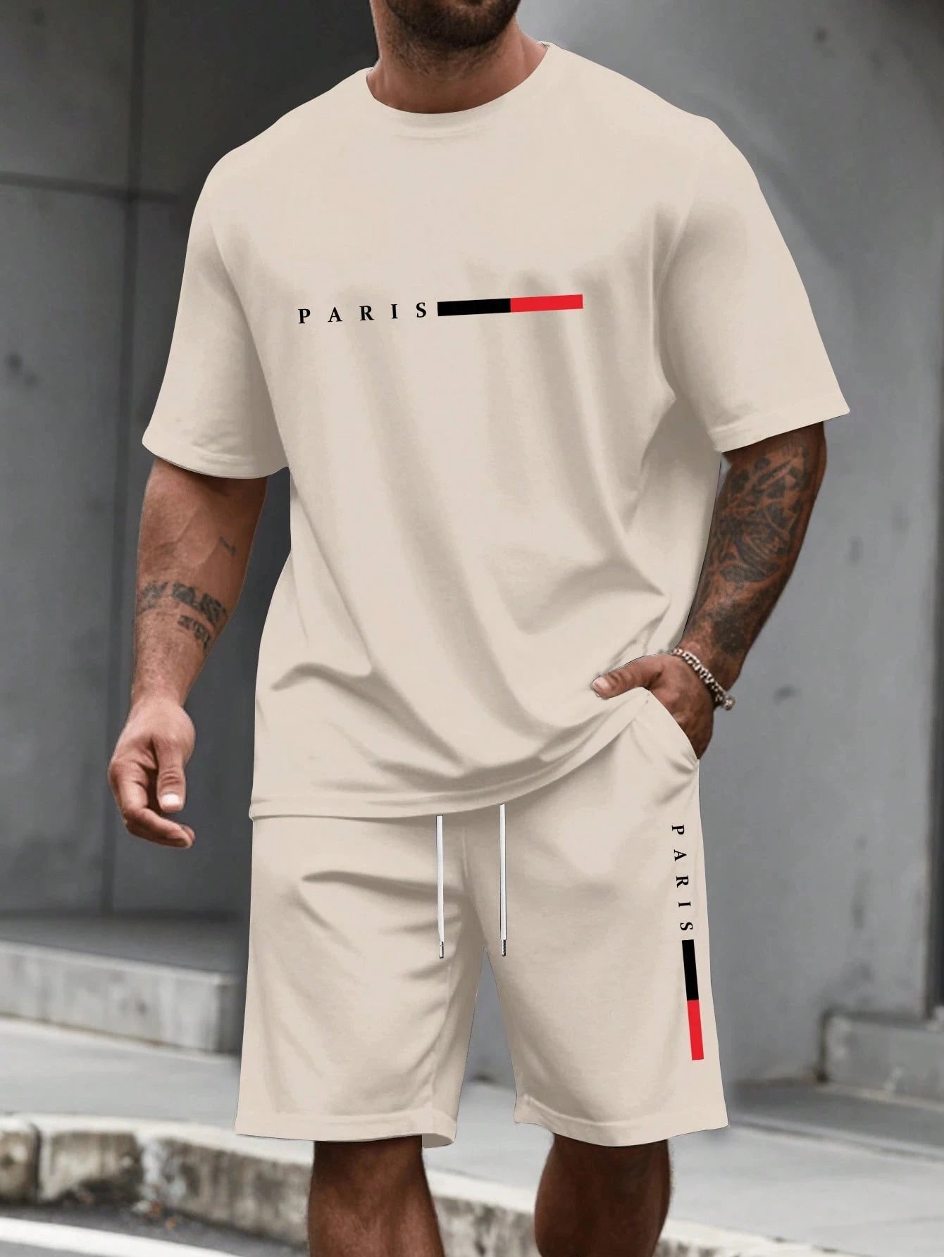 Men’s 2-Piece Tracksuit Set – O-Neck Short Sleeve Shirt & Matching Shorts Running Suit