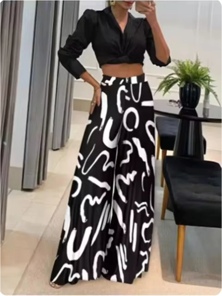 Fashion Colorful Printed Elastic Waist Wide-Leg Pants for Women – Elegant & Effortlessly Chic