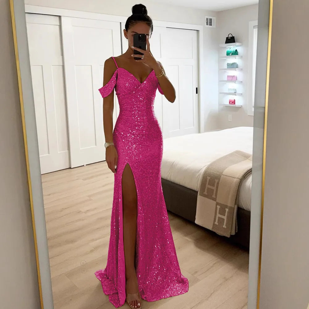 Elegant Floor-Length Spaghetti Strap Dress – Sexy & Club Style