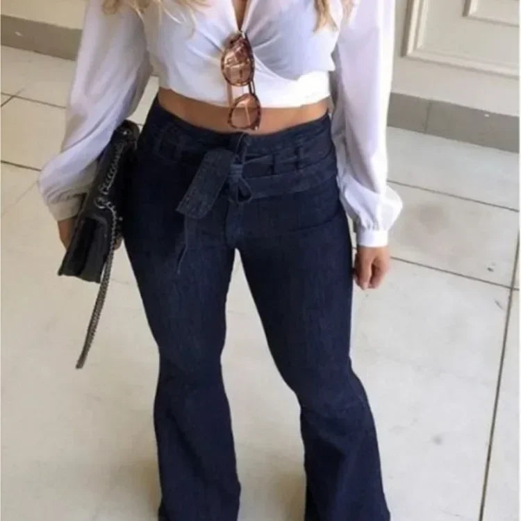 Women's High-Waist Flare Jeans – Streetwear Slim Fit