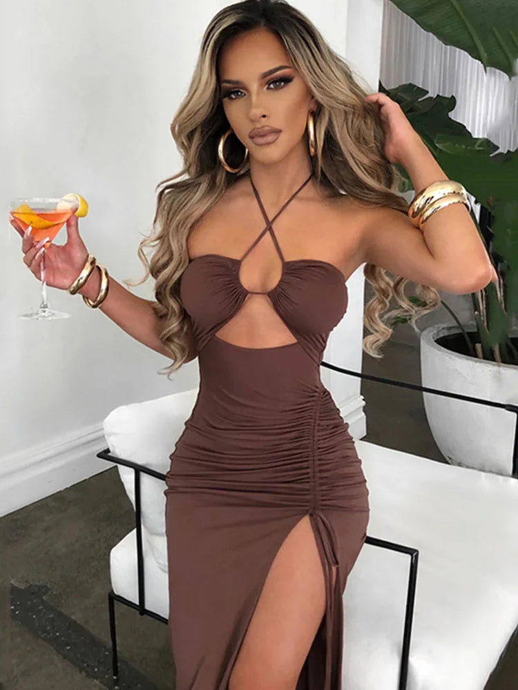 Women's Sleeveless Backless Bodycon Midi Dress – Sexy Nightclub & Party Dress