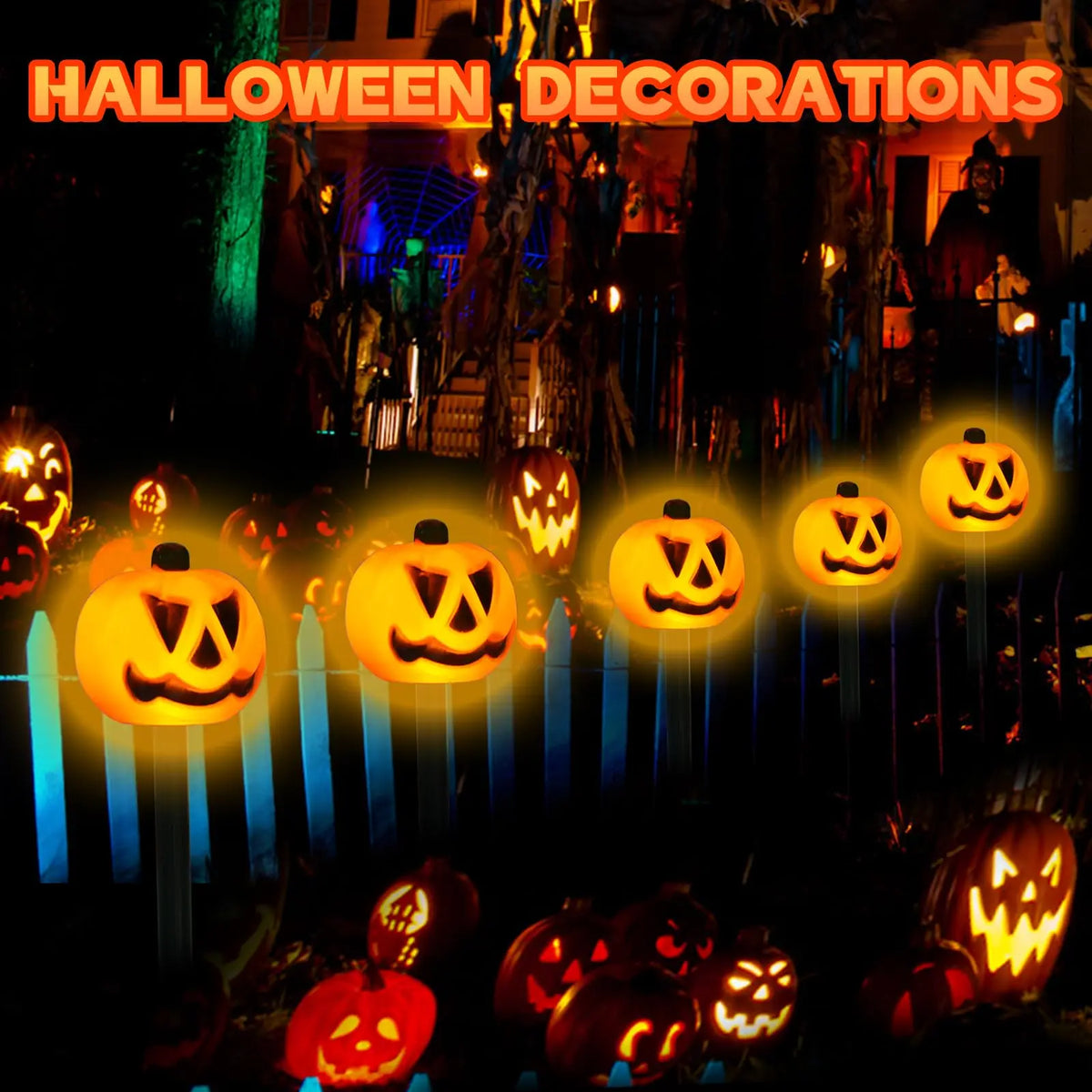5PCS Solar Halloween Pumpkin & Ghost Pathway Lights – Waterproof Outdoor Garden Decorations