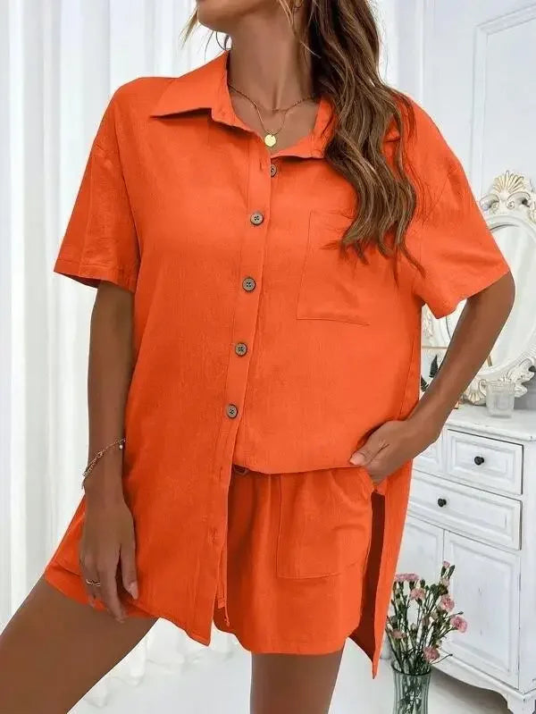 Stay Cool & Stylish This Summer – Women's Cotton Linen Two-Piece Set