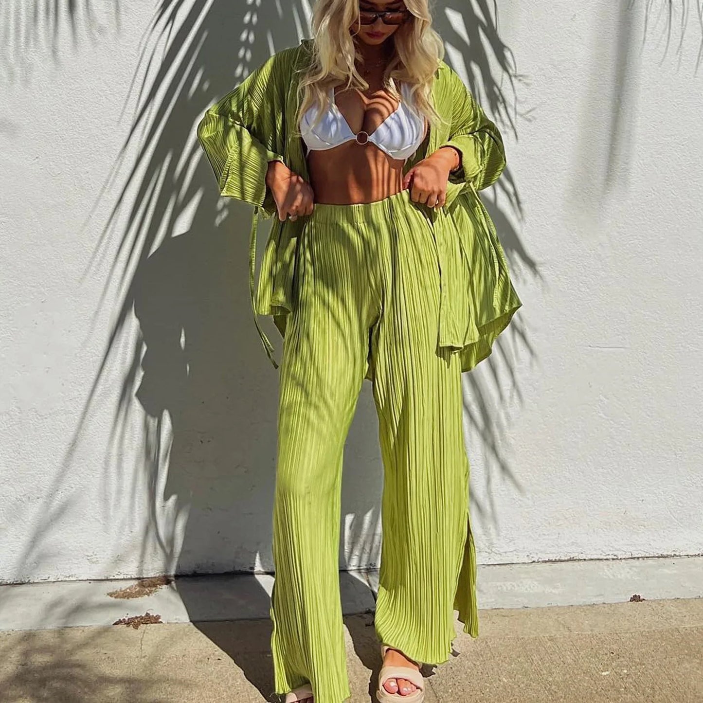 Elegant Pleated Pajama Set – Women’s 2-Piece Loungewear