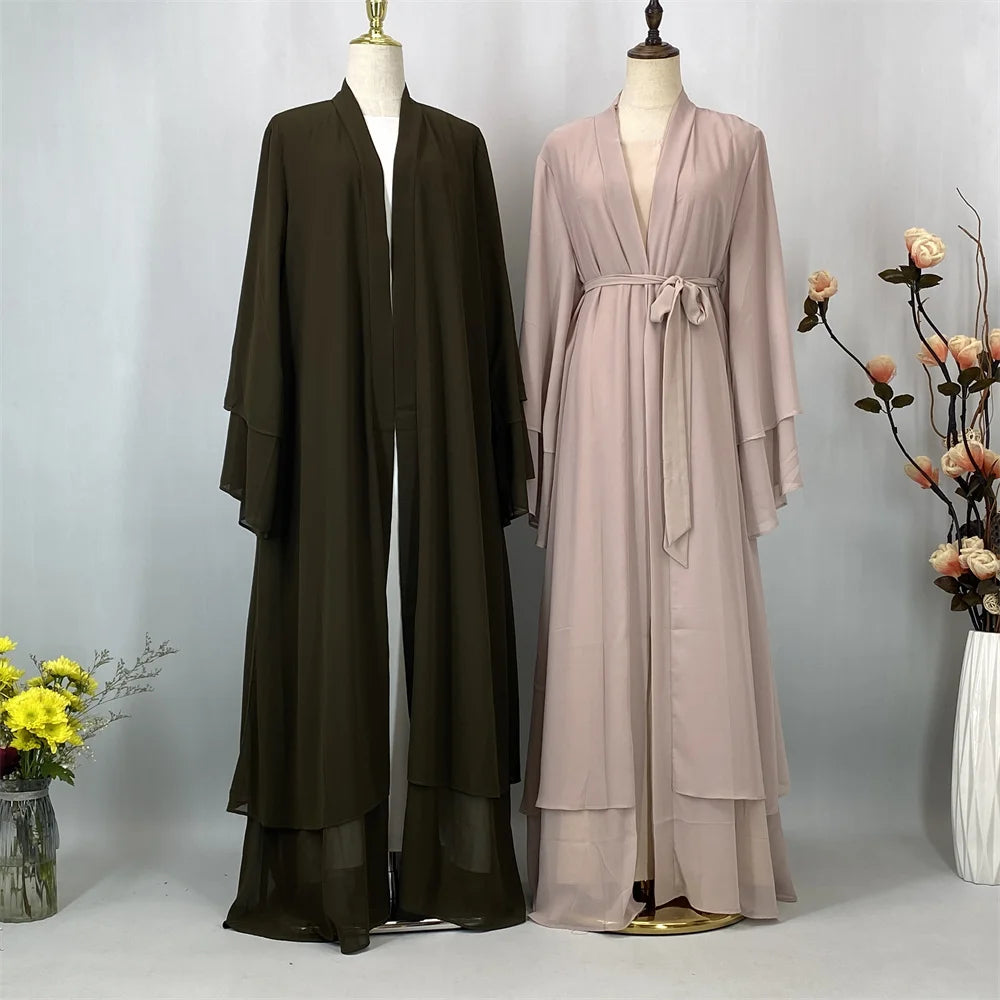 Latest Muslim Abaya – Two-Layer Chiffon Elegant Cardigan Robe for Women