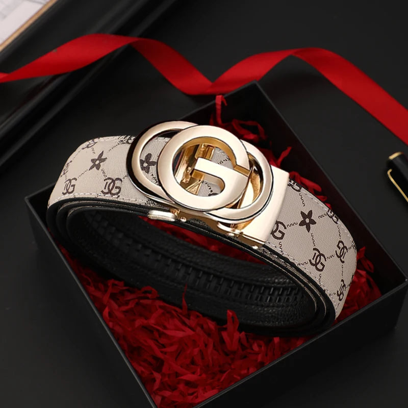 Men’s Genuine Leather Belt with Automatic Alloy Buckle – Luxury Design Waist Belt for Men