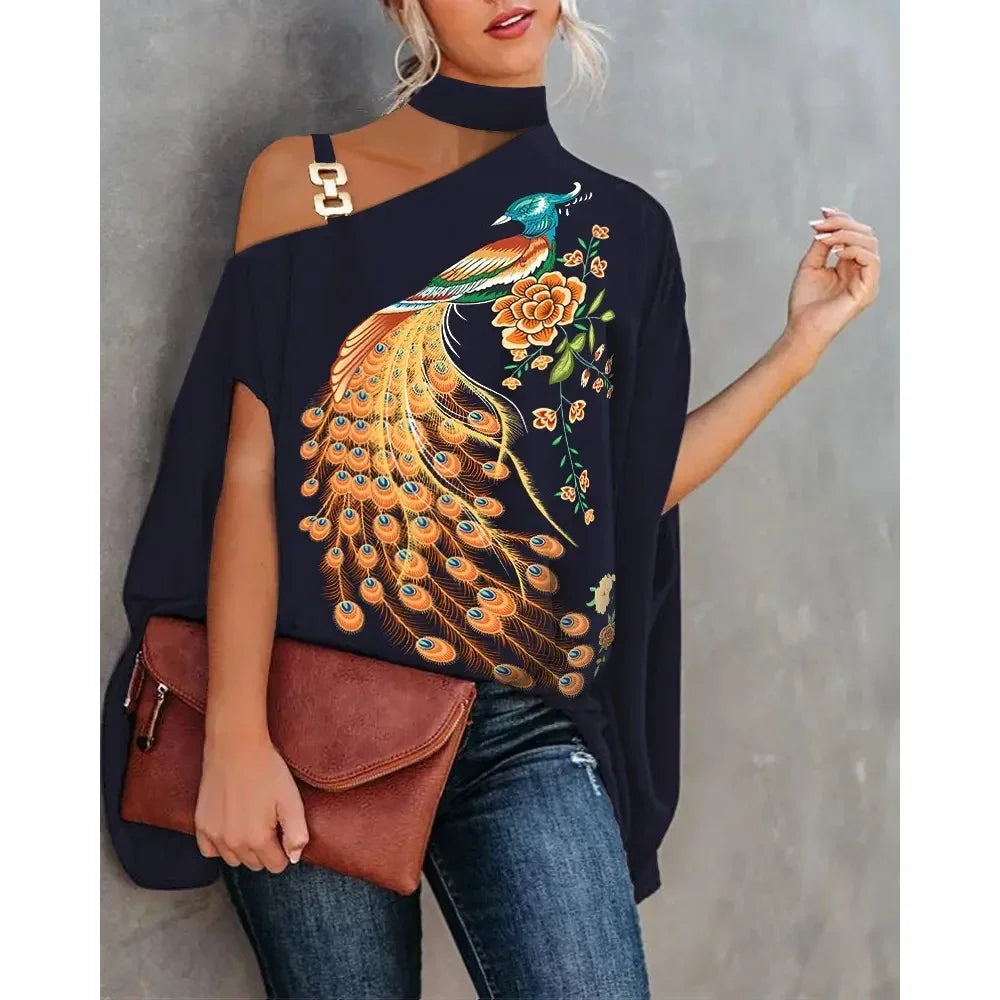 Casual Floral Batwing Sleeve Blouse for Women – Loose Summer Fashion Top
