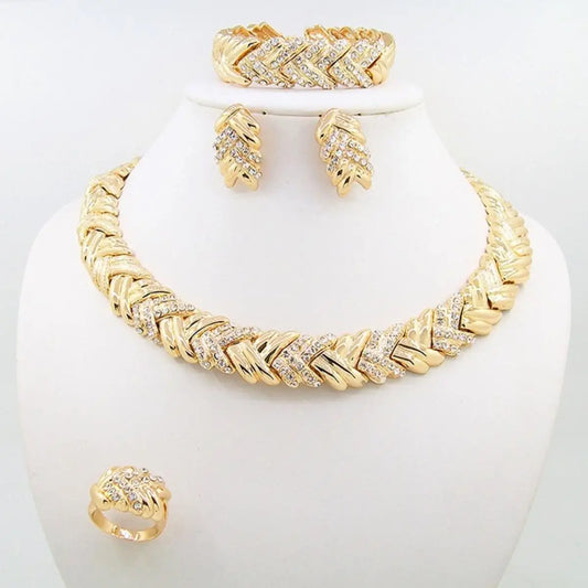 Women's Fashion Crystal Jewelry Set – 18K Gold Plated Necklace & Earrings