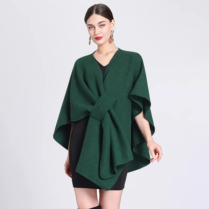 Fashion Side Strap Wool-Blend Poncho Cape – Autumn/Winter Women’s Cardigan Shawl Cloak