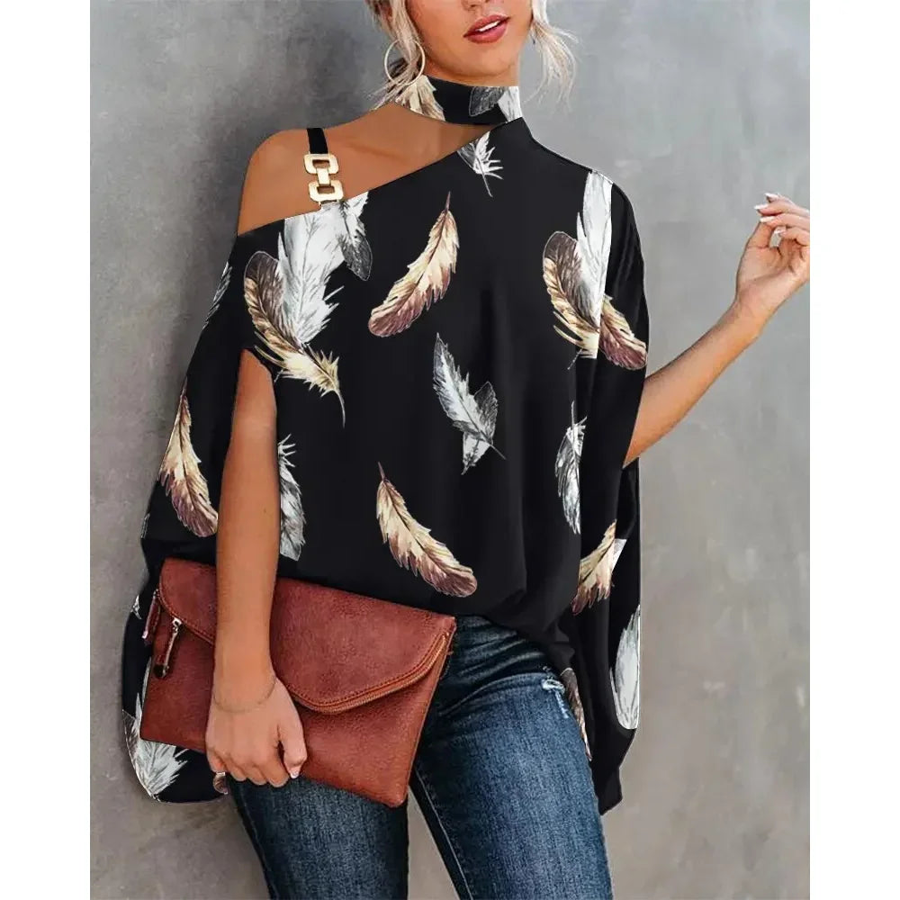 Casual Floral Batwing Sleeve Blouse for Women – Loose Summer Fashion Top